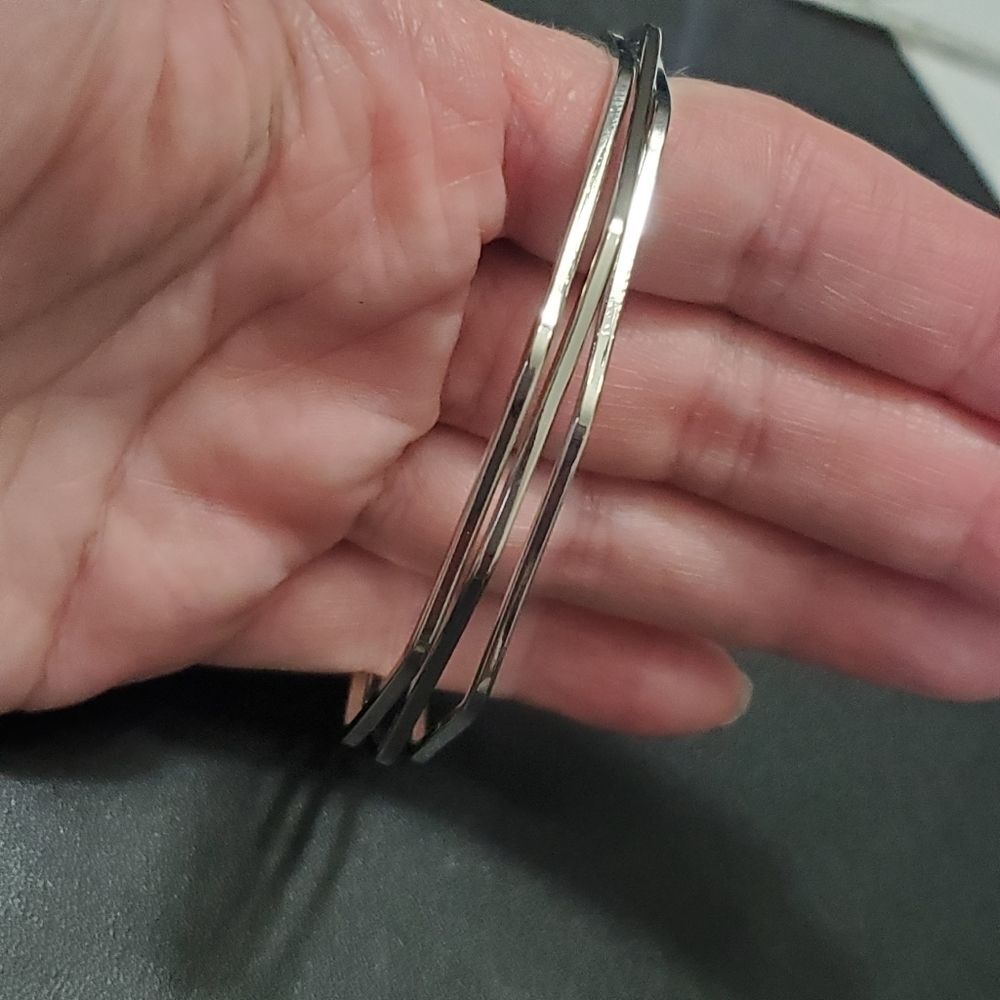 Silver Tone Angular Bangle Bracelet - image 8